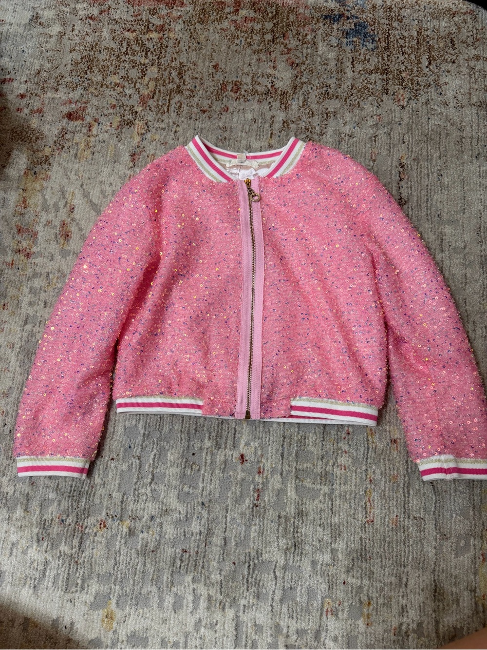 Nordstrom Truly Me Pink Sequin Bomber Jacket, size 6